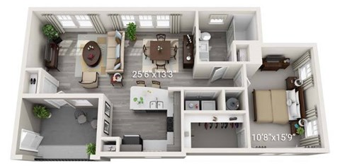 Floor plan for 1 bed, 1 bath, 824 sqft