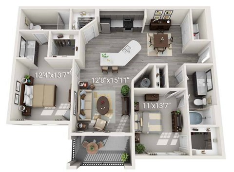 Floor plan for 2 beds, 2 baths, 1193 sqft