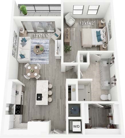 Floor plan for 1 bed, 1 bath, 872 sqft