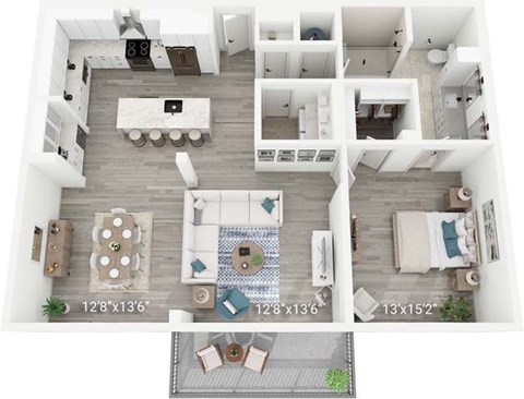 Floor plan for 1 bed, 1 bath, 1223 sqft