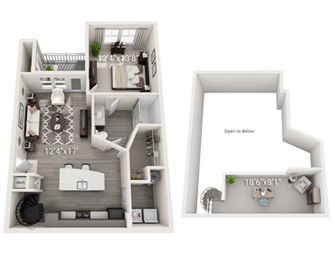 Floor plan for 1 bed, 1 bath, 922 sqft