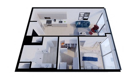 Floor plan for 1 bed, 1 bath, 668 sqft