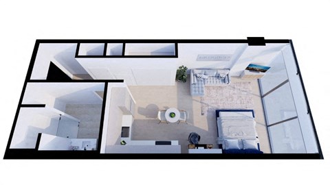 Floor plan for studio, 1 bath, 586 sqft