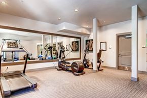 Denver apartment for rent - A spacious gym with treadmills, exercise bikes, and other equipment.