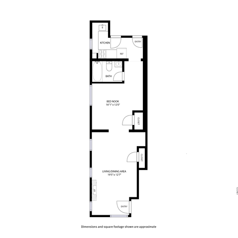 Floor plan for studio, 1 bath, 493 sqft