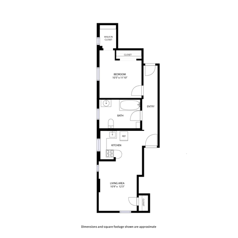 Floor plan for 1 bed, 1 bath, 521 sqft