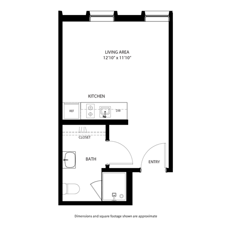 Floor plan for studio, 1 bath, 260 sqft