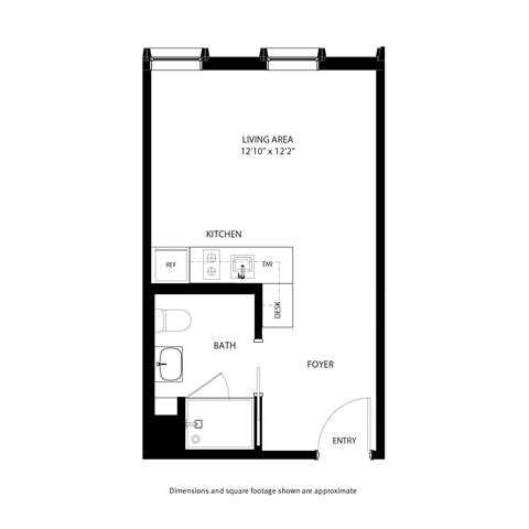Floor plan for studio, 1 bath, 276 sqft