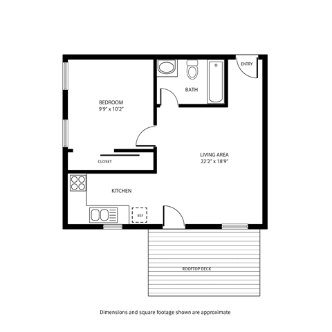 Floor plan for 1 bed, 1 bath, 470 sqft