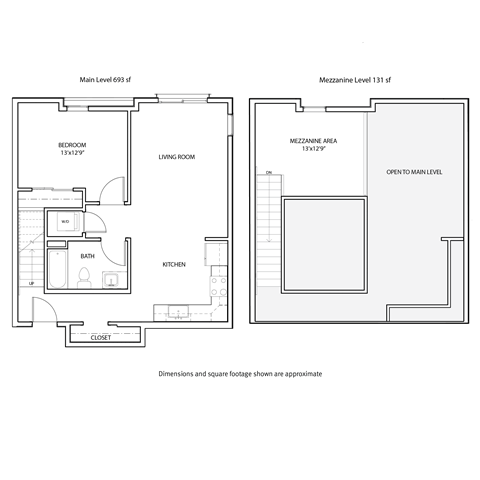 Floor plan for 1 bed, 1 bath, 824 sqft