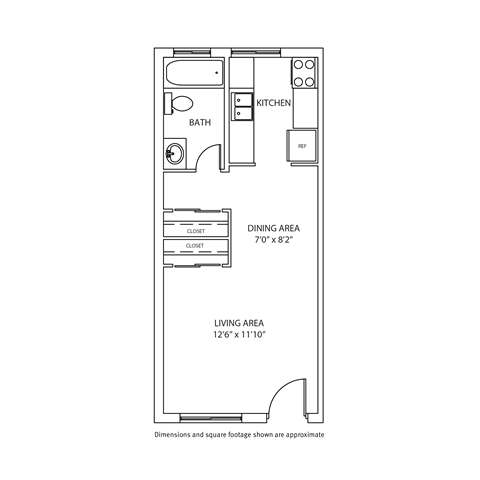 Floor plan for studio, 1 bath, 408 sqft
