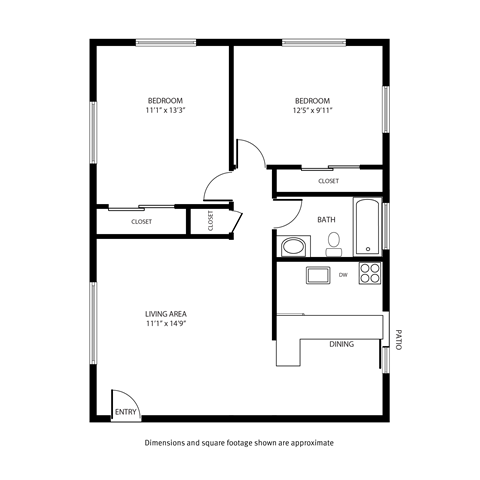 Floor plan for 2 beds, 1 bath, 800 sqft
