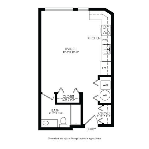 Floor plan for studio, 1 bath, 510 sqft