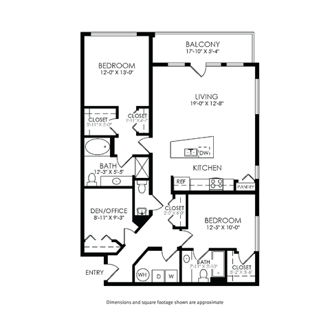 Floor plan for 2 beds, 2.5 baths, 1320 sqft