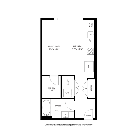Floor plan for studio, 1 bath, 499 sqft