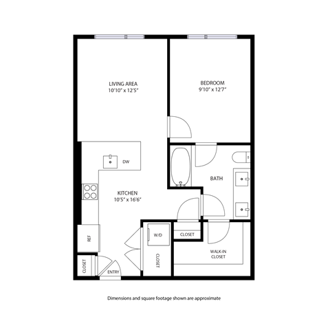 Floor plan for 1 bed, 1 bath, 660 sqft