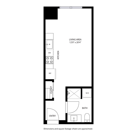 Floor plan for studio, 1 bath, 403 sqft