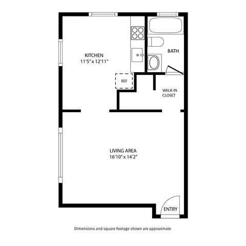 Floor plan for studio, 1 bath, 420 sqft