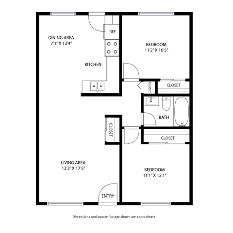 Floor plan for 2 beds, 1 bath, 800 sqft