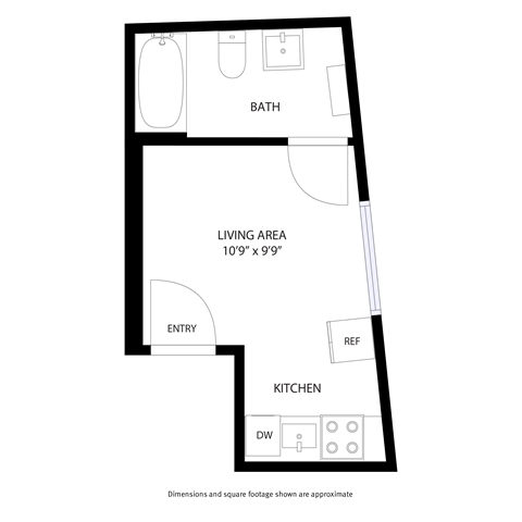 Floor plan for studio, 1 bath, 229 sqft