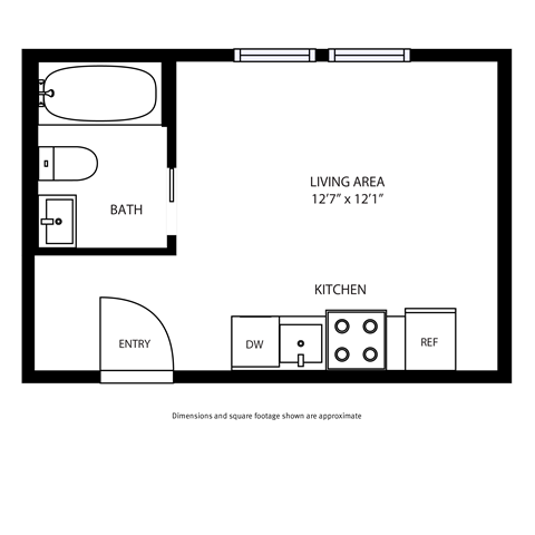 Floor plan for studio, 1 bath, 231 sqft
