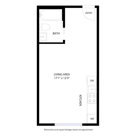 Floor plan for studio, 1 bath, 326 sqft