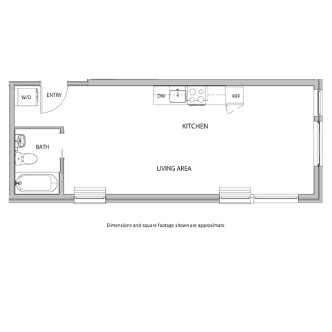 Floor plan for studio, 1 bath, 434 sqft