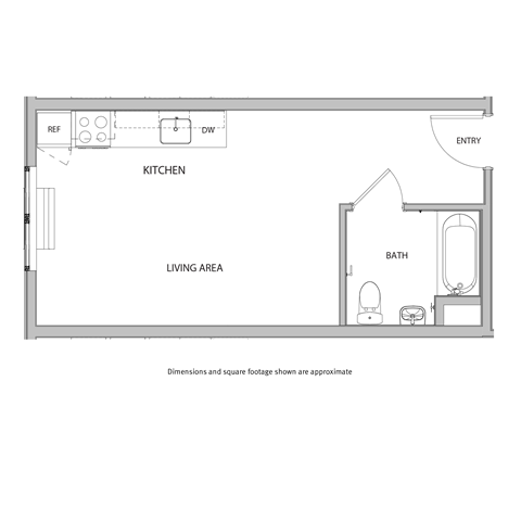 Floor plan for studio, 1 bath, 340 sqft