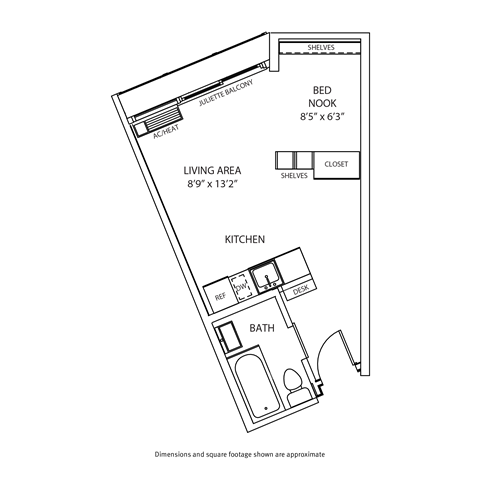 Floor plan for studio, 1 bath, 339 sqft