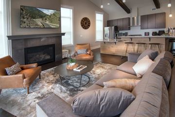 Loveland apartment for rent - A living room with a fireplace and a television on the wall.