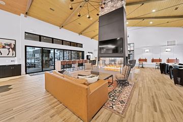 Denver apartment for rent - A living room with a couch and a fireplace.