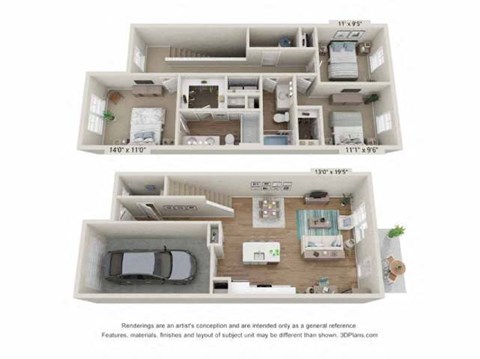 Floor plan for 3 beds, 2.5 baths, 1564 sqft