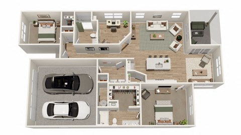 Floor plan for 2 beds, 2 baths, 1374 sqft