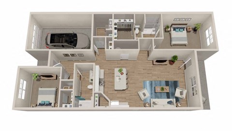 Floor plan for 2 beds, 2 baths, 1366 sqft