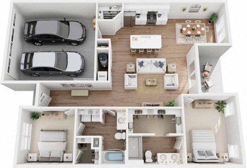 Floor plan for 2 beds, 2 baths, 1374 sqft