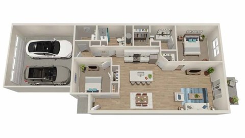 Floor plan for 2 beds, 2 baths, 1293 sqft