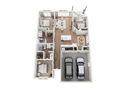 Floor plan for 3 beds, 2 baths, 1440 sqft