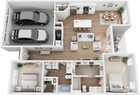 Floor plan for 2 beds, 2 baths, 1374 sqft