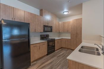 Kitchen with black refrigerator