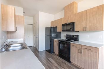 Kitchen with wooden cabinets