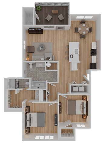 Floor plan for 2 beds, 2 baths, 1029 sqft