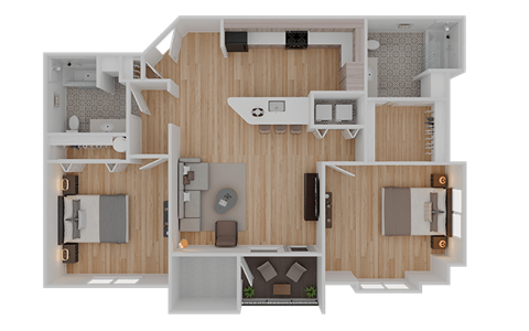 Floor plan for 2 beds, 2 baths, 1162 sqft