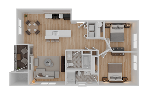 Floor plan for 2 beds, 2 baths, 952 sqft