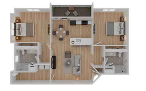 Floor plan for 2 beds, 2 baths, 1114 sqft