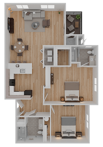 Floor plan for 2 beds, 2 baths, 1179 sqft