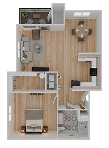 Floor plan for 1 bed, 1 bath, 879 sqft