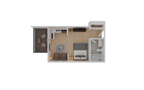 Floor plan for studio, 1 bath, 290 sqft