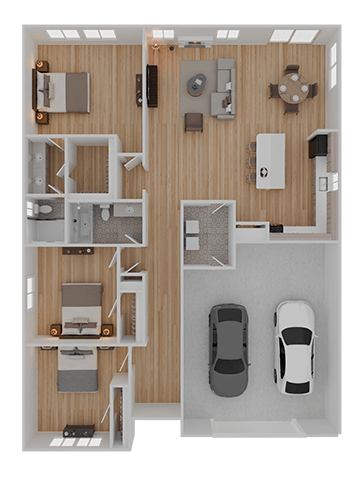 Floor plan for 3 beds, 2.5 baths, 1608 sqft