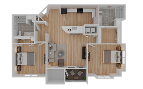 Floor plan for 2 beds, 2 baths, 1162 sqft
