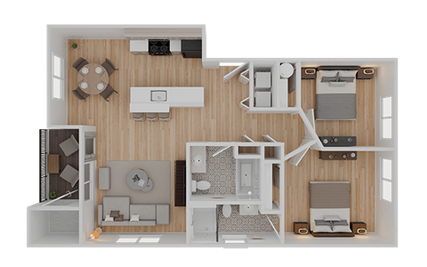 Floor plan for 2 beds, 2 baths, 952 sqft
